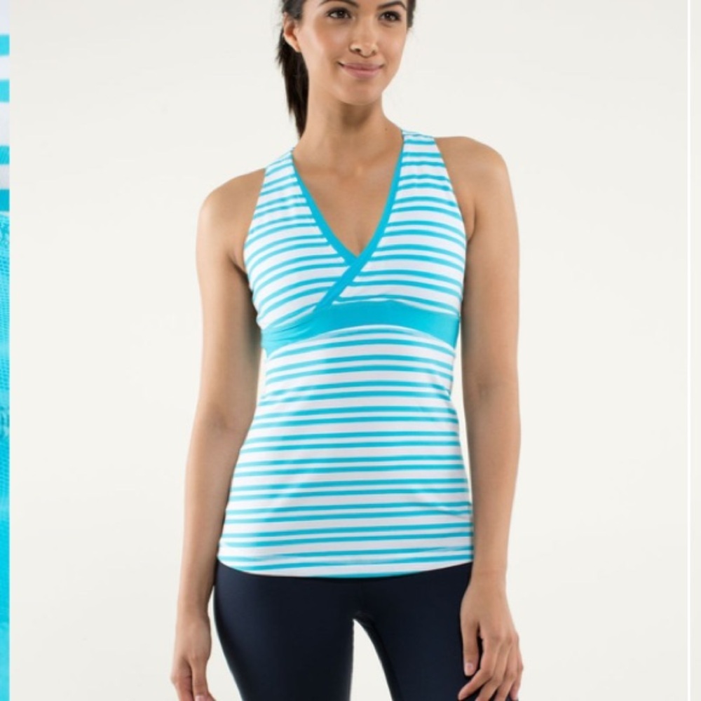 Lululemon Deep V Athletic Tank Twin Stripe Spry Blue / Spry Blue 8